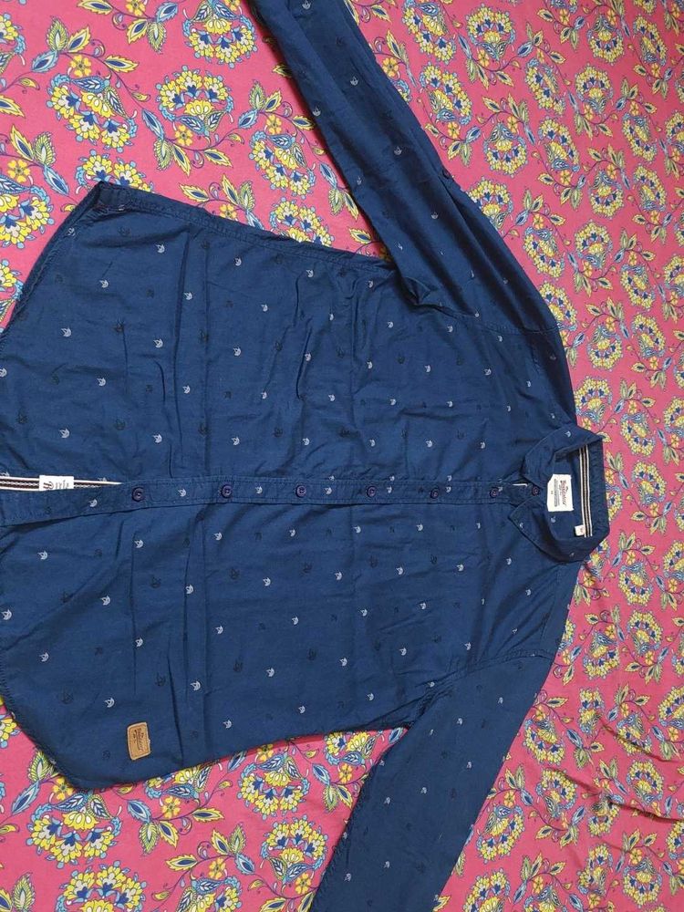 Blue Patterned Long Sleeve Shirt