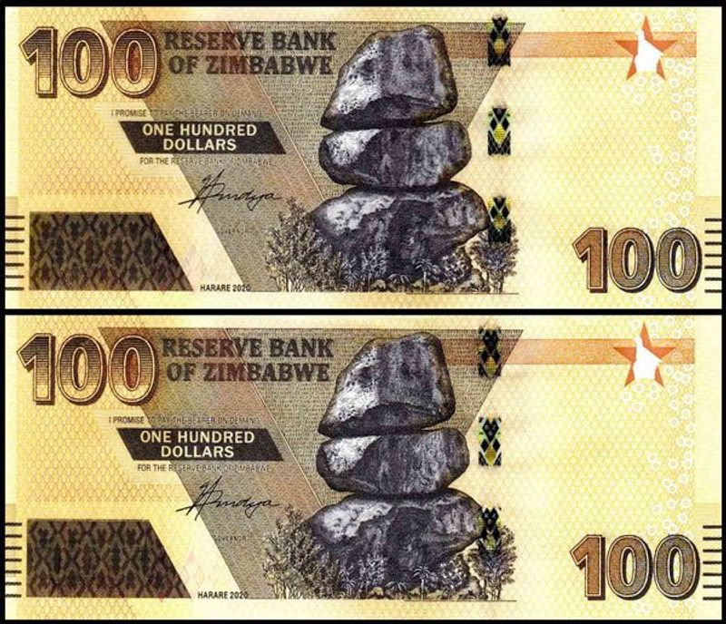 Zimbabwe 100 Dollar Banknote Unc Currency