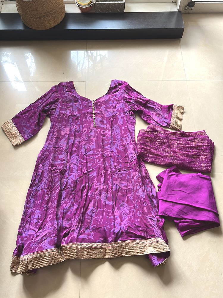 Purple &amp; Gold Anarkali Set