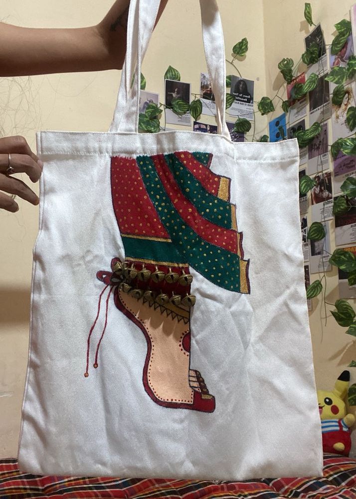 Hand-Painted Kathak Dancer Tote Bag