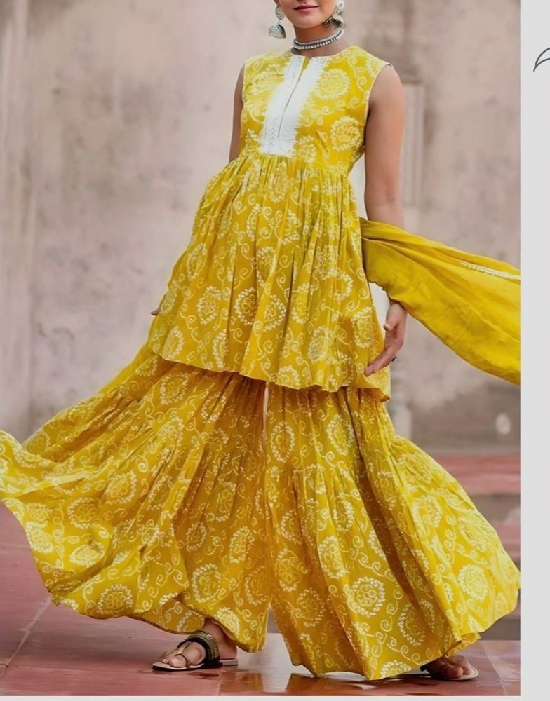Yellow Floral Print Sharara Suit