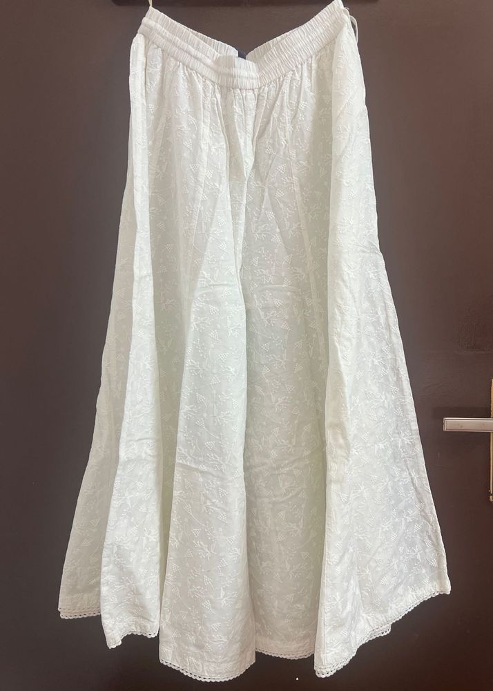 White Embroidered Palazzo Pants
