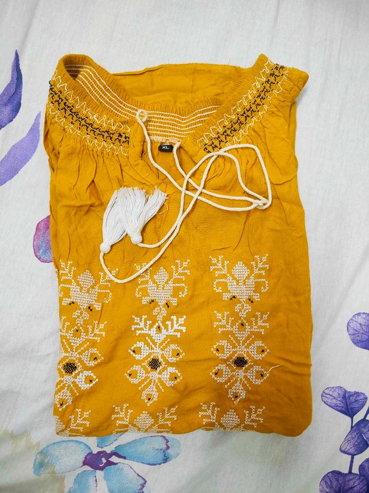 Yellow Embroidered Tunic Top
