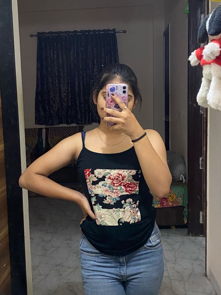 black floral print camisole top