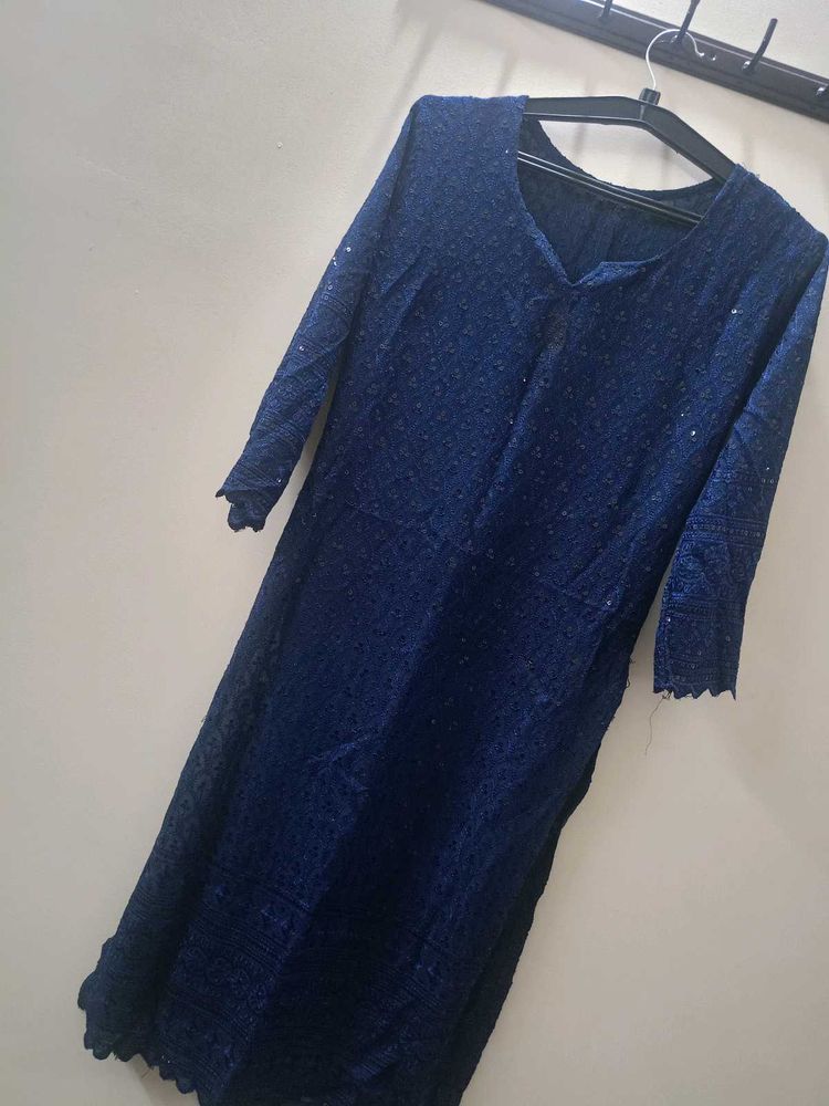 Navy Blue Embroidered Kurti