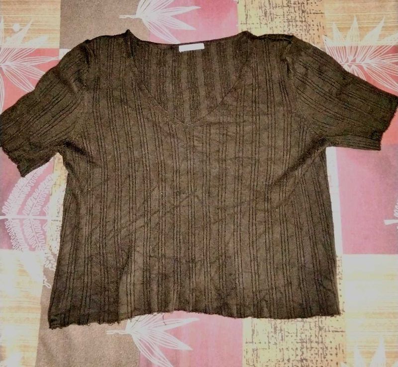 Brown V-Neck Top, gym whereas