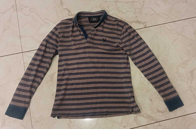 Mufti Striped Long Sleeve Polo Shirt