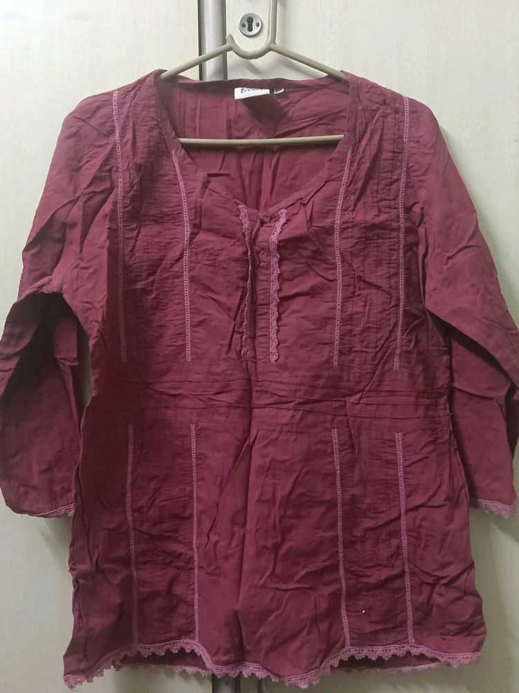 Maroon Embroidered Tunic Top