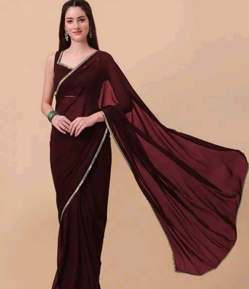 Elegant Maroon Saree with Silver Border