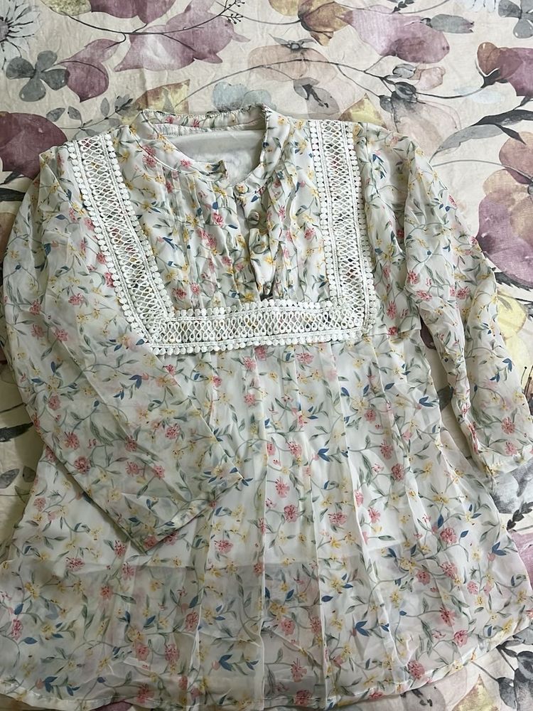 Floral Lace Sheer Tunic Top