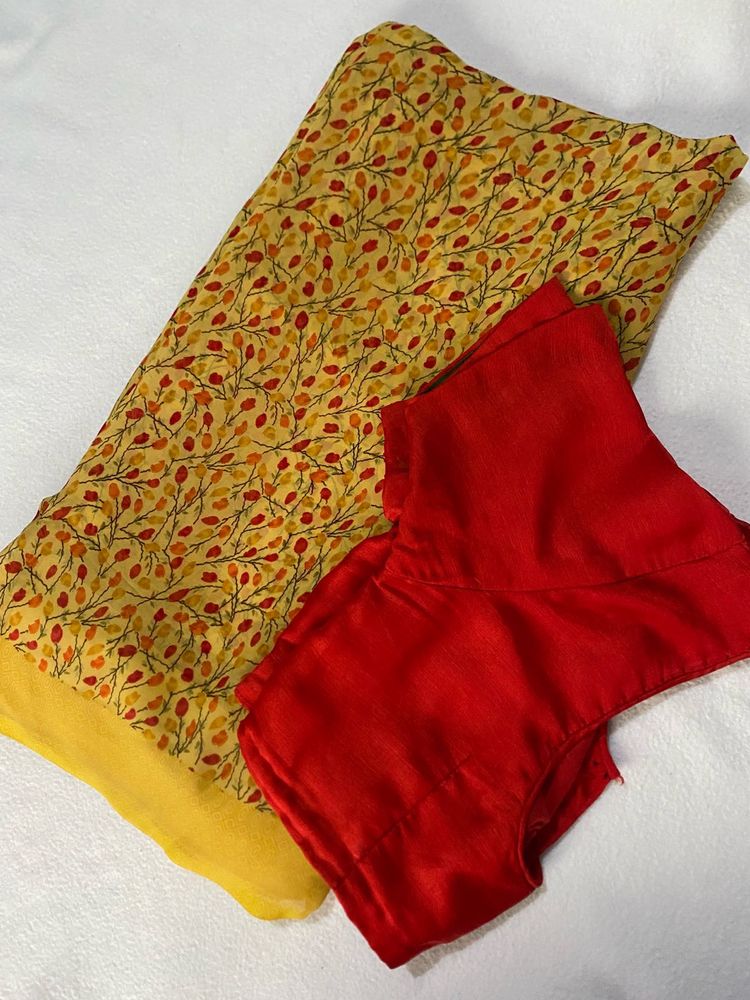 Floral Print Saree With Blouse