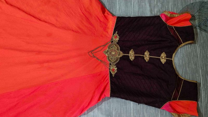 Burgendy And Orange Gown With Dupatta