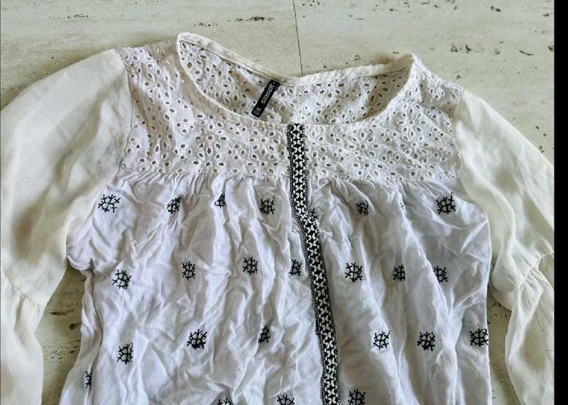 White Embroidered Eyelet Top