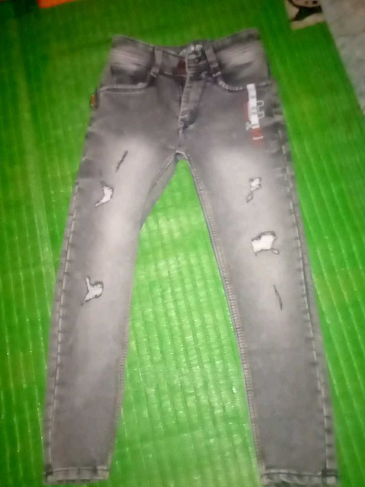 Distressed Gray Denim Jeans