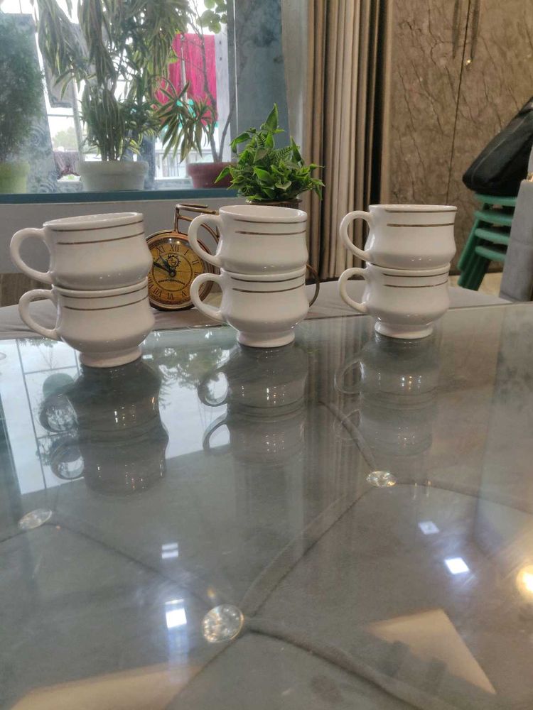 Set of 6 Vintage Striped Coffee Cups