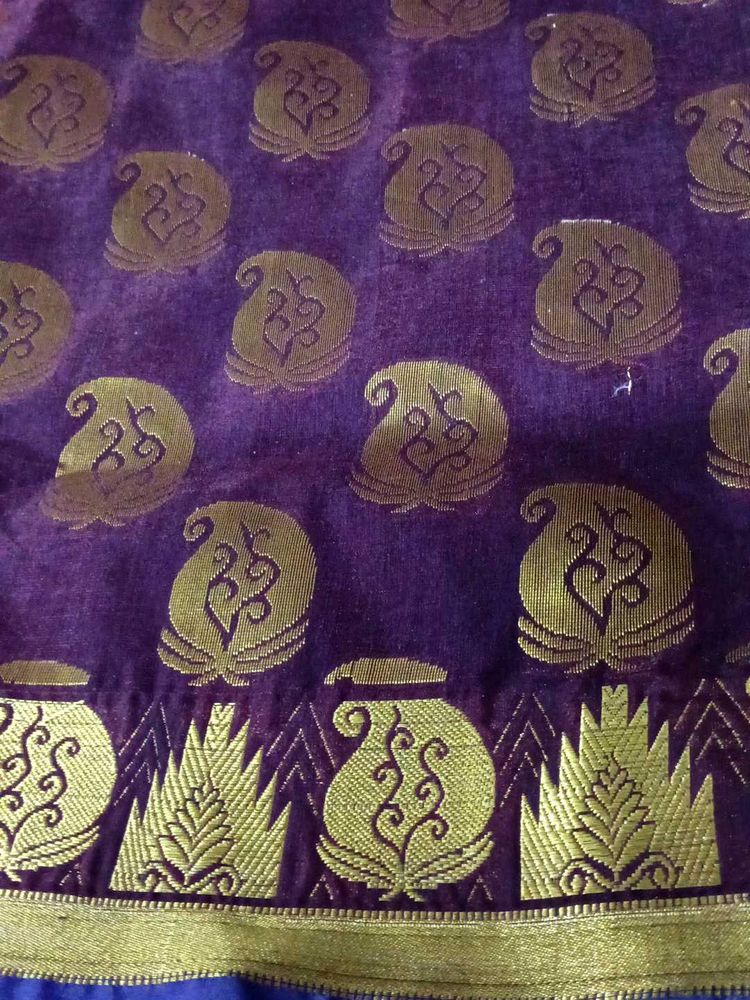 ElegantBrownFancy Pattu Sareewith blue border.