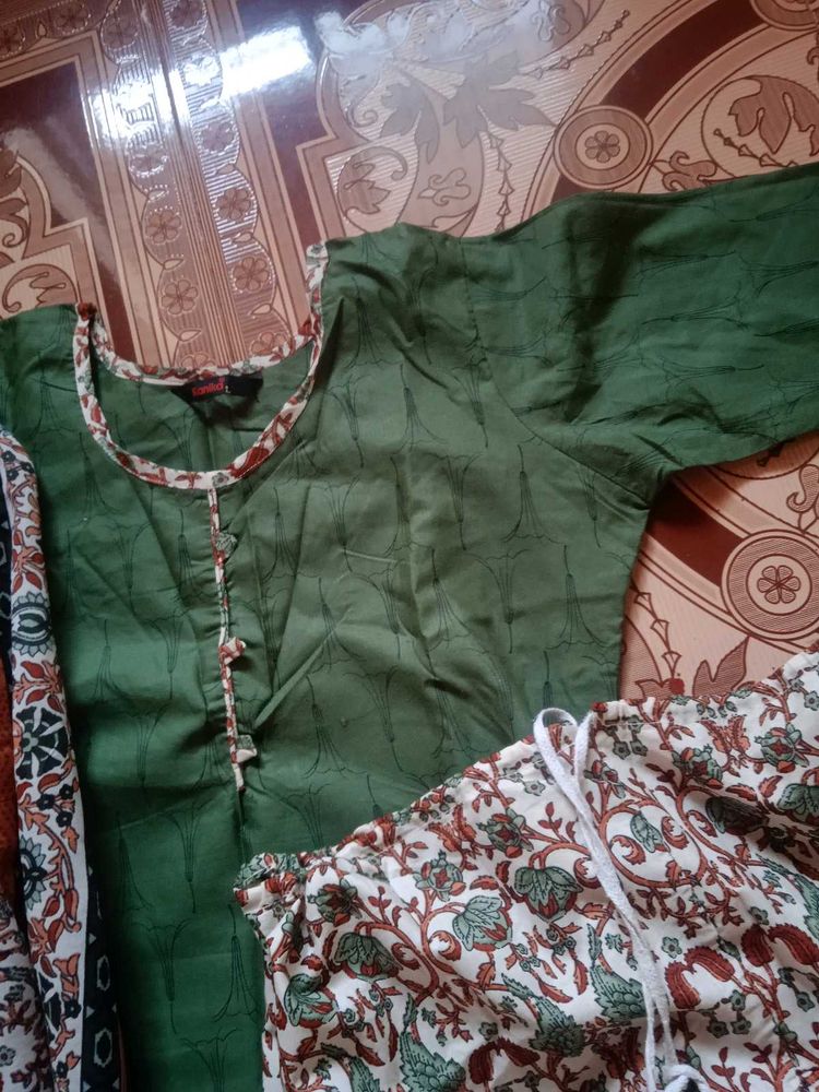 Green Printed Kurta Set