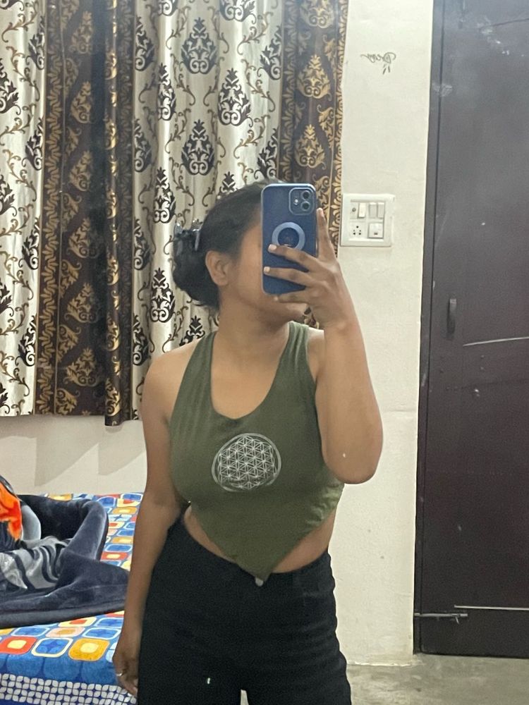 Green Halter Crop Top