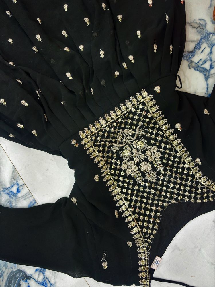 Elegant Black &amp; Gold Embroidered Dress