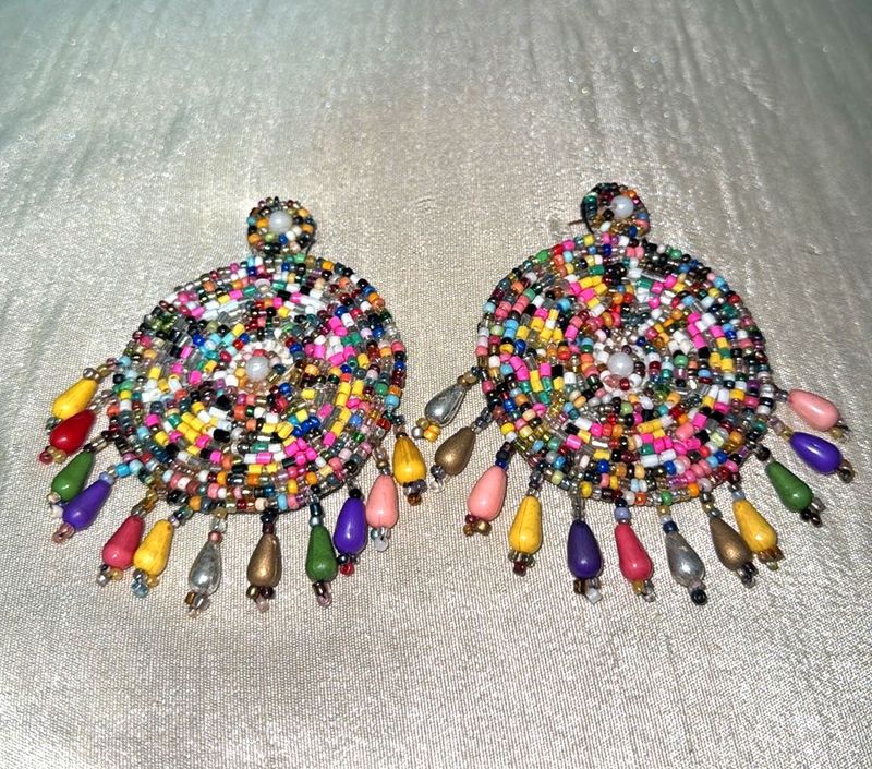 Handmade Colorful Beaded Statement Earrings