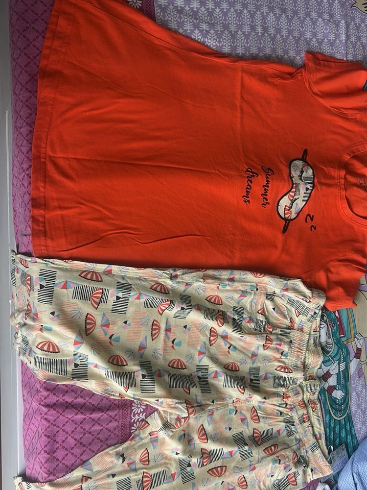 Sweet Dreams Cotton Orange Capri Night Wear