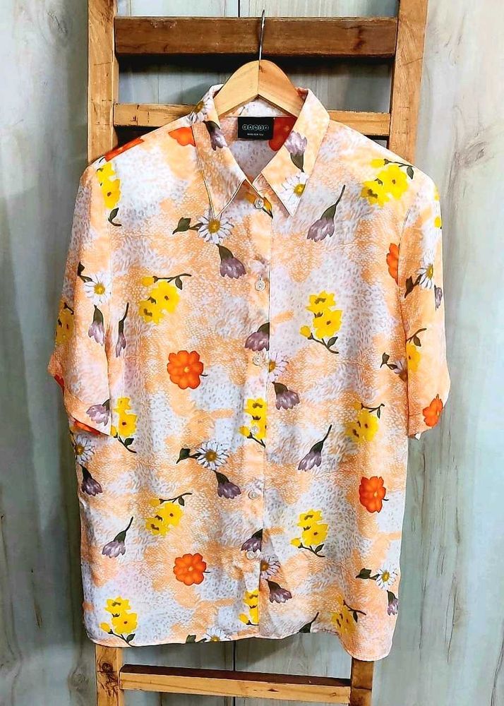 Orange Printed Shirt Size-42