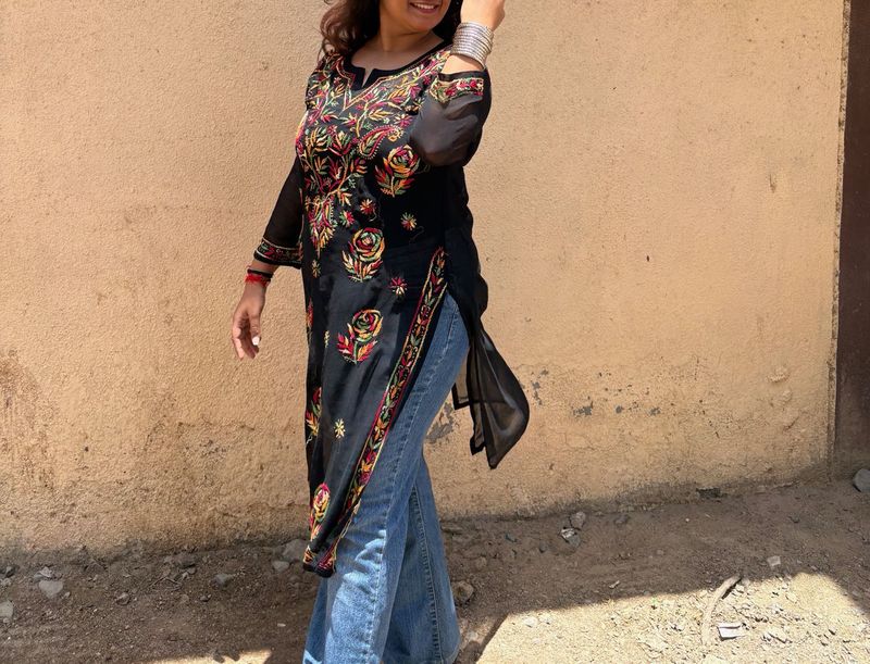 Embroidered Black Tunic Chikankari Kurti