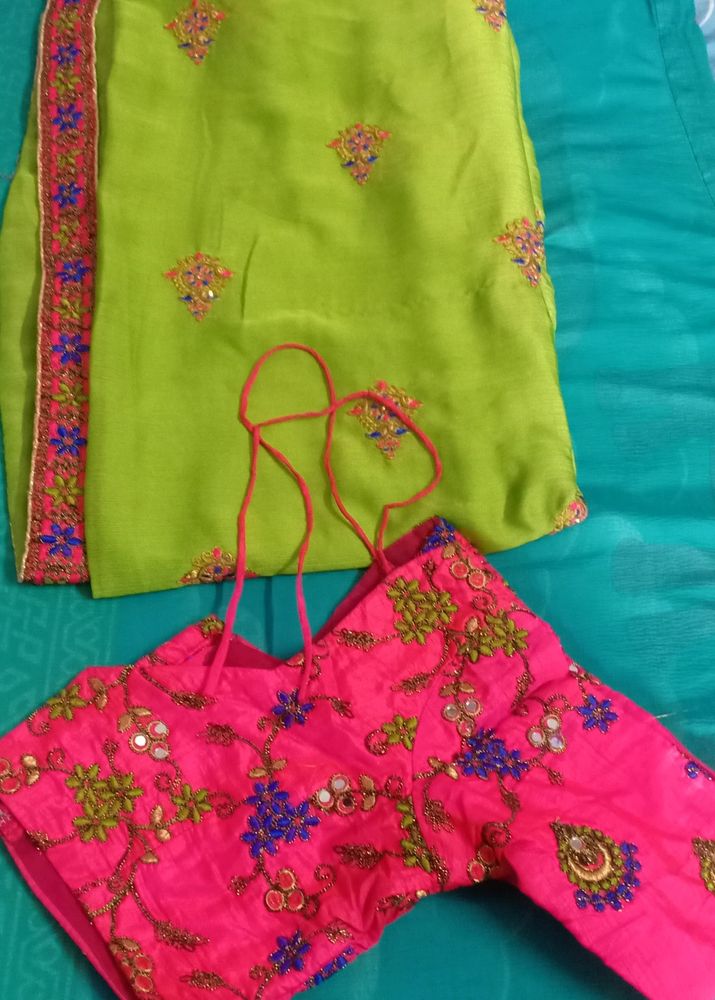 Beautiful Green And Pink Saree