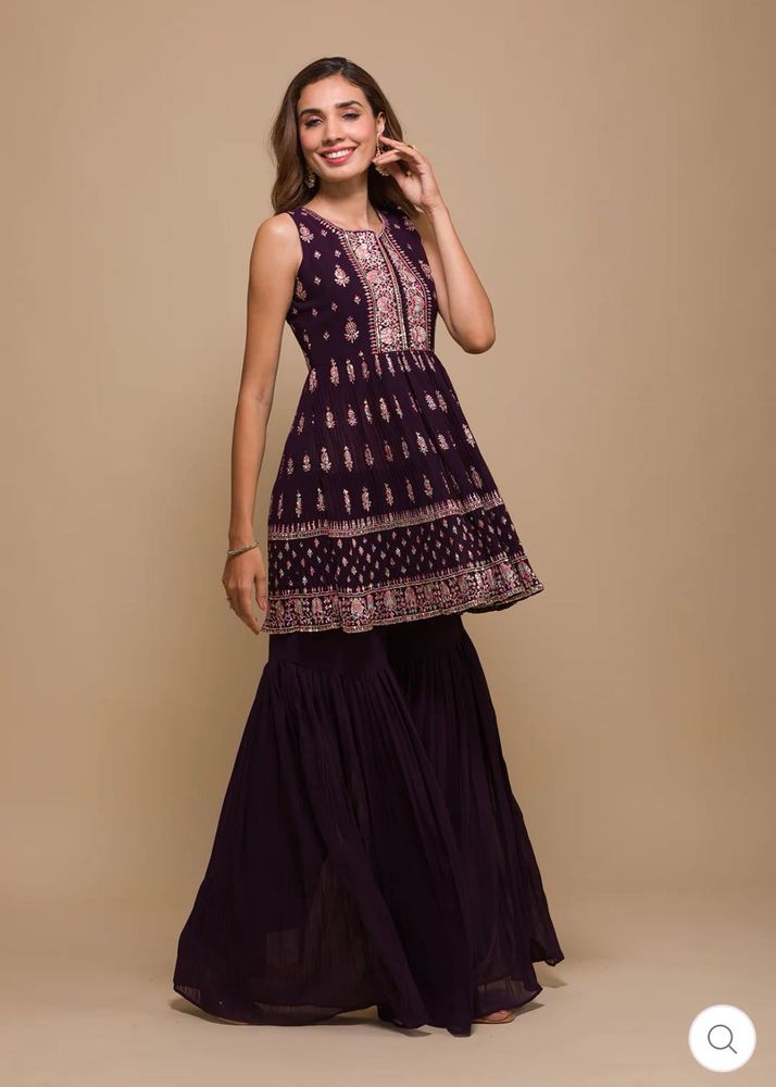 Sharara Suit Embellished With Thread Work