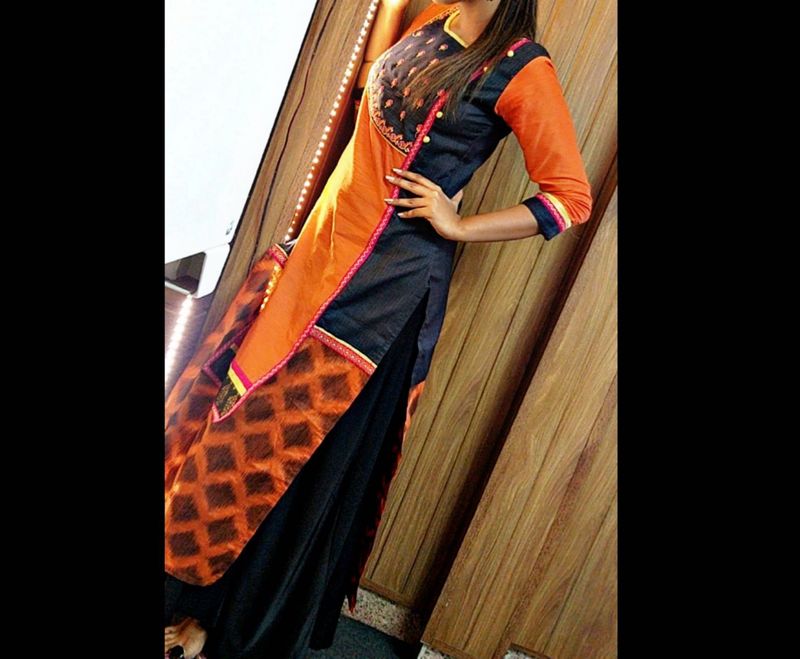 Black And Orange Printed Designer Kurta