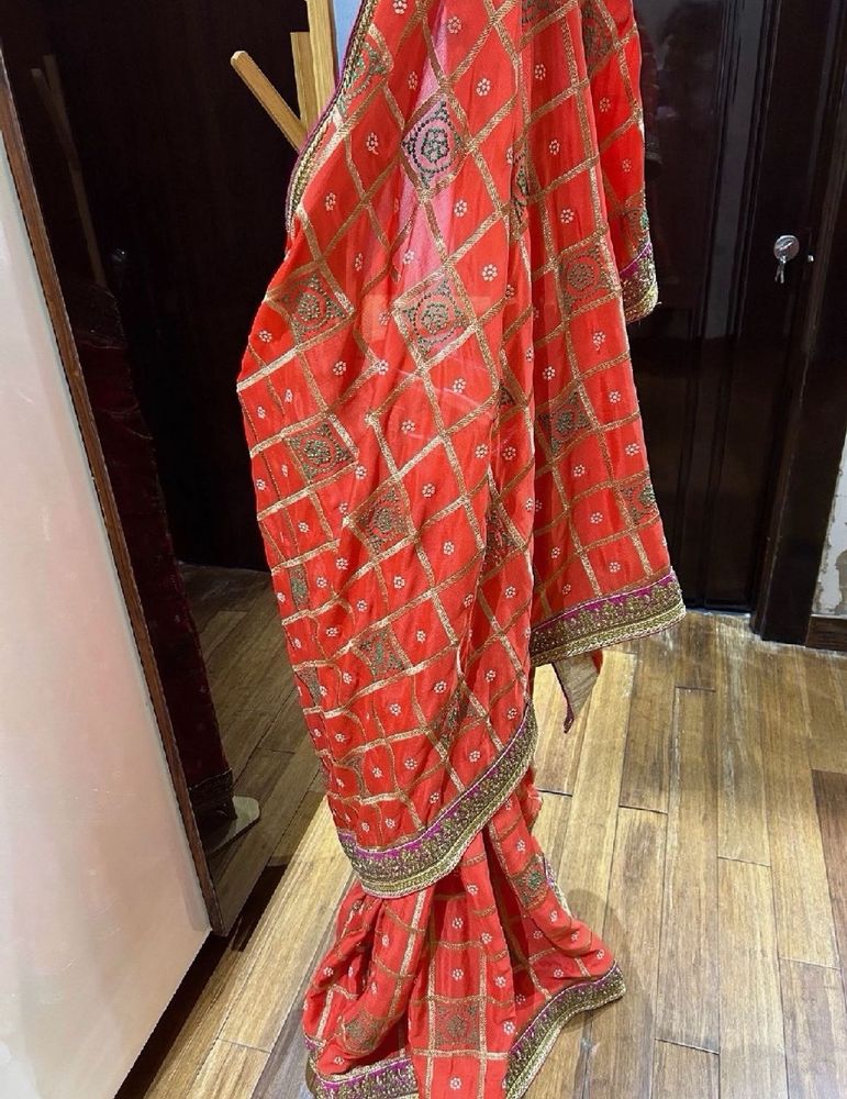 ‼️Today Only‼️Red &amp; Gold Embellished Saree