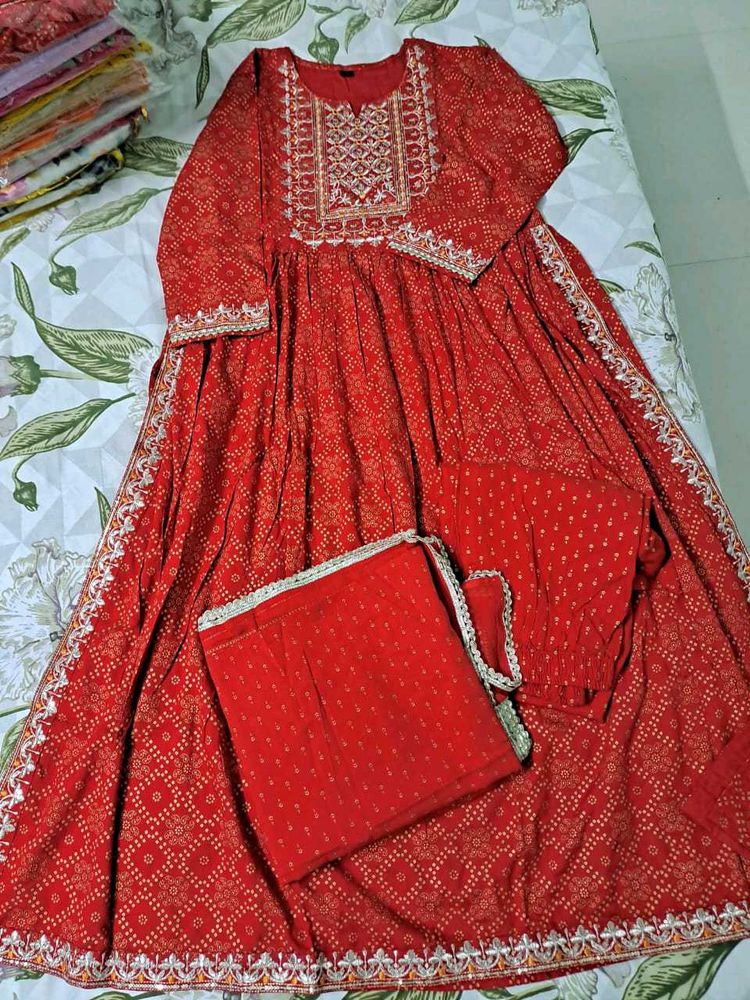 Bright Red Rayon Nyra Cut Suit