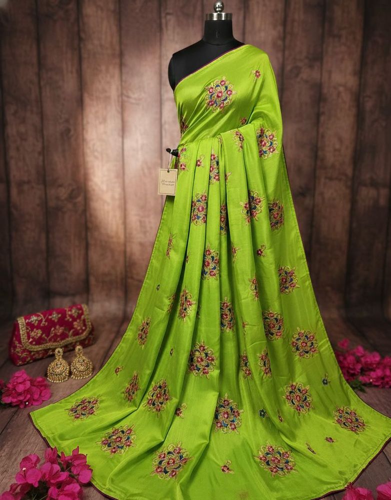 Elegant Green Embroidered Saree