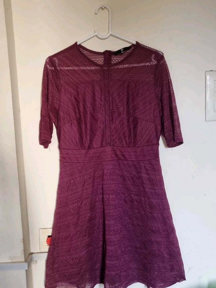 Burgundy Lace Fit &amp; Flare Dress