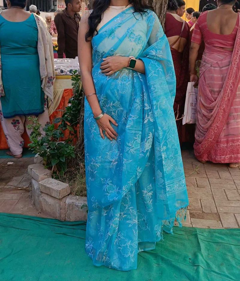 Saree With High Neck Blouse