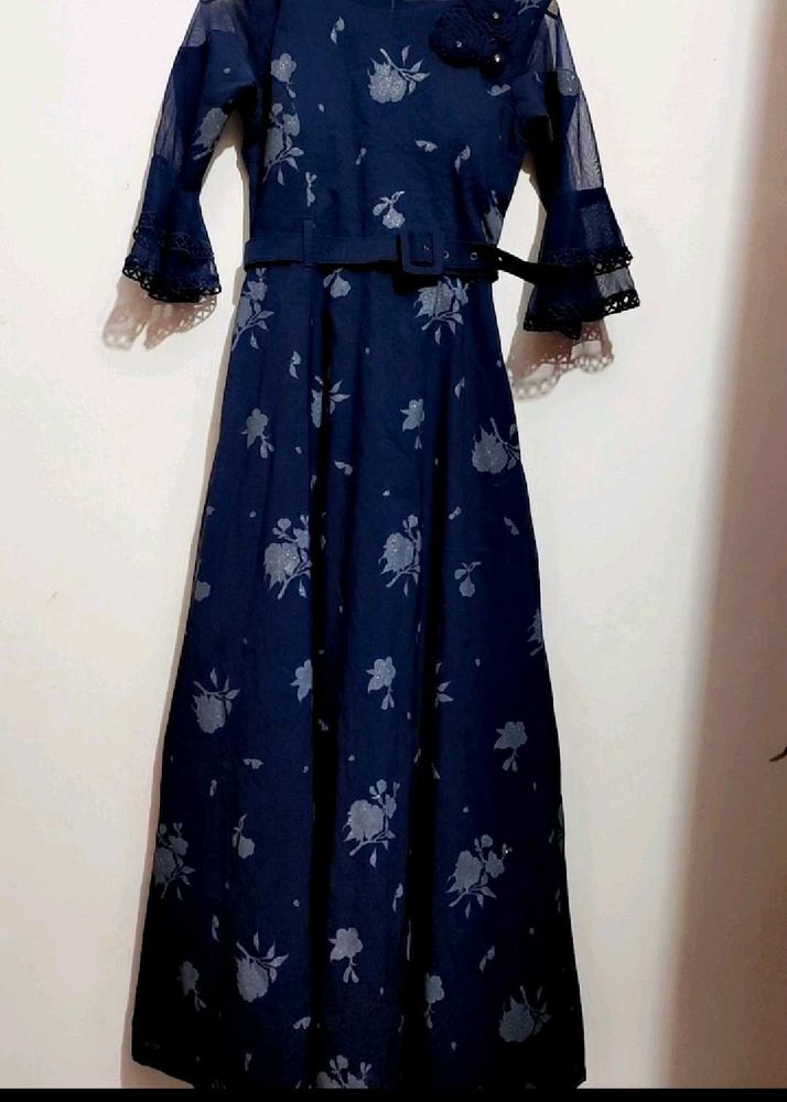 Navy Blue Long Partywear Dress For 30 Bust