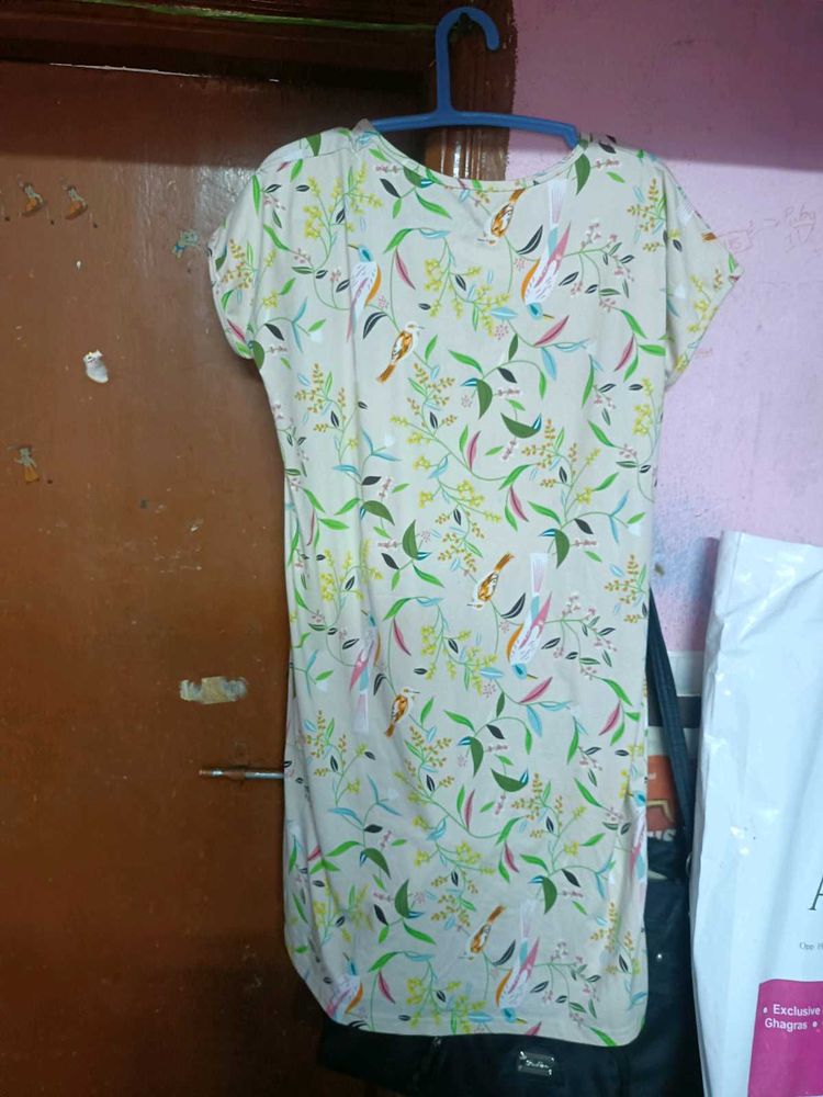 Floral Bird Print Tunic Dress