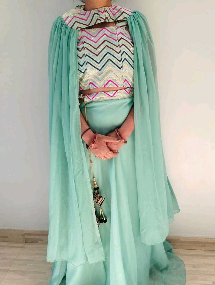 Mint Green Cape Lengha