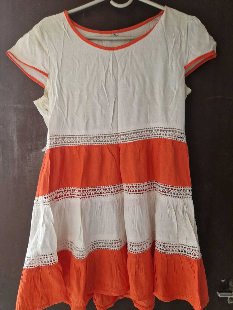 Cute Orange &amp; White Dress