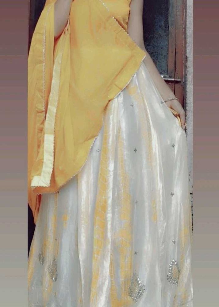 Yellow &amp; White Lehenga Choli