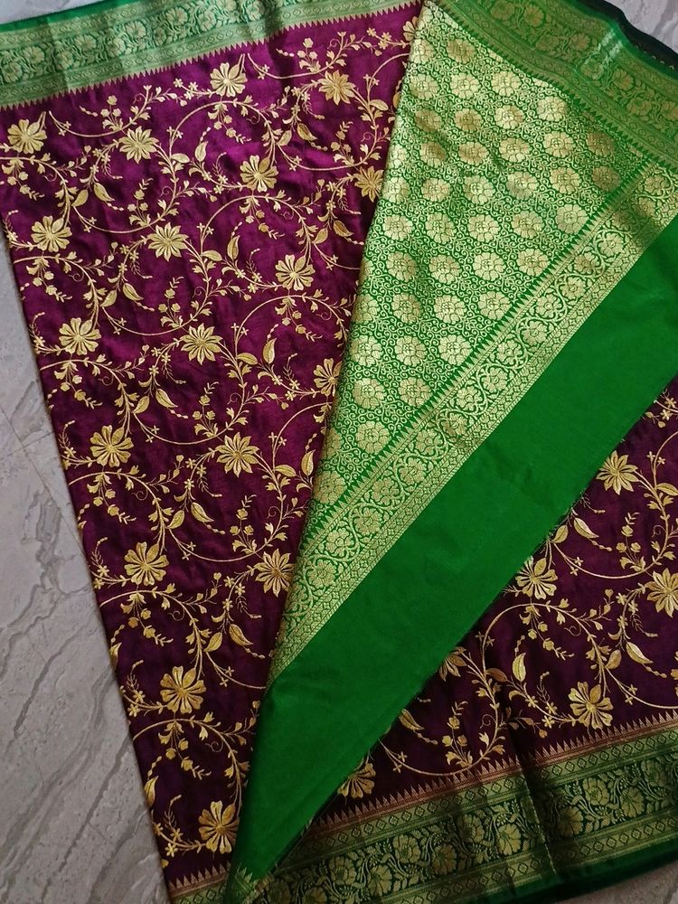 Banarasi Silk Saree Heavy Embroidery Without Blous