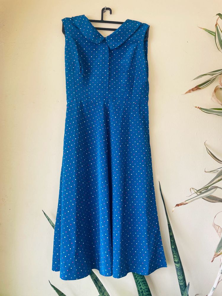 Blue Satin Dress With Polkadot For Women