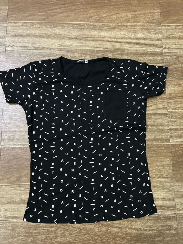 Patterned Black Pocket Tee