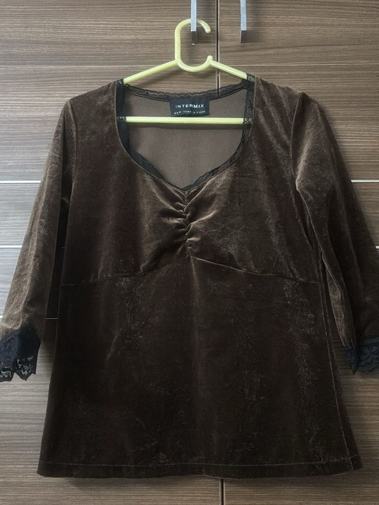 Intermix Velvet Lace Trim Top