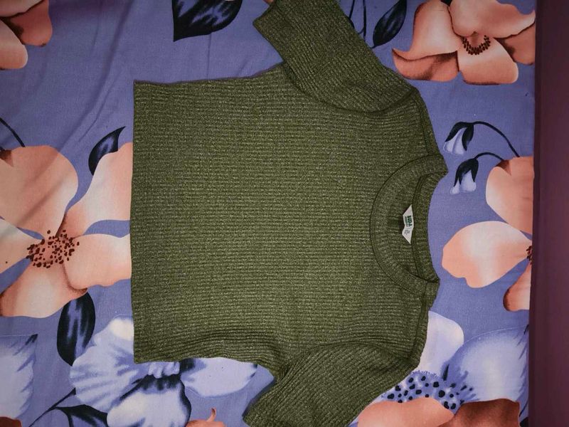 Olive Green Ribbed Crop Top