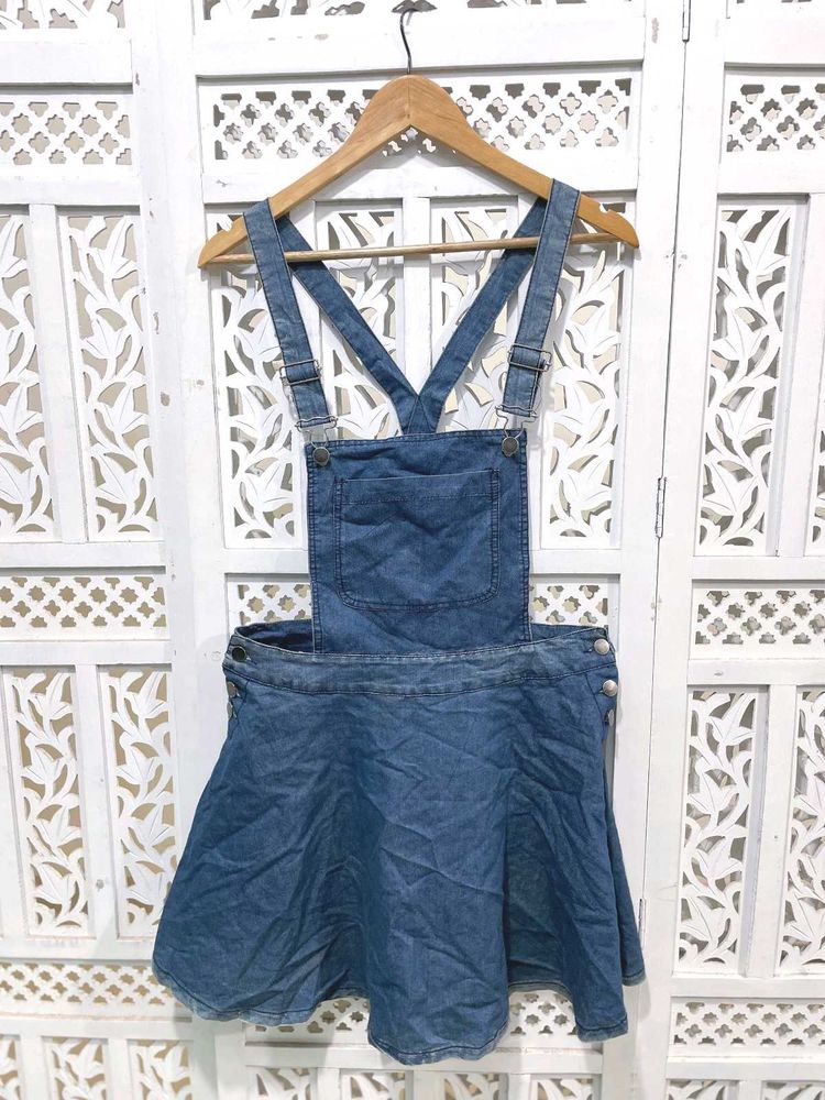 Ice Retro Flare Denim Overall Skirt D