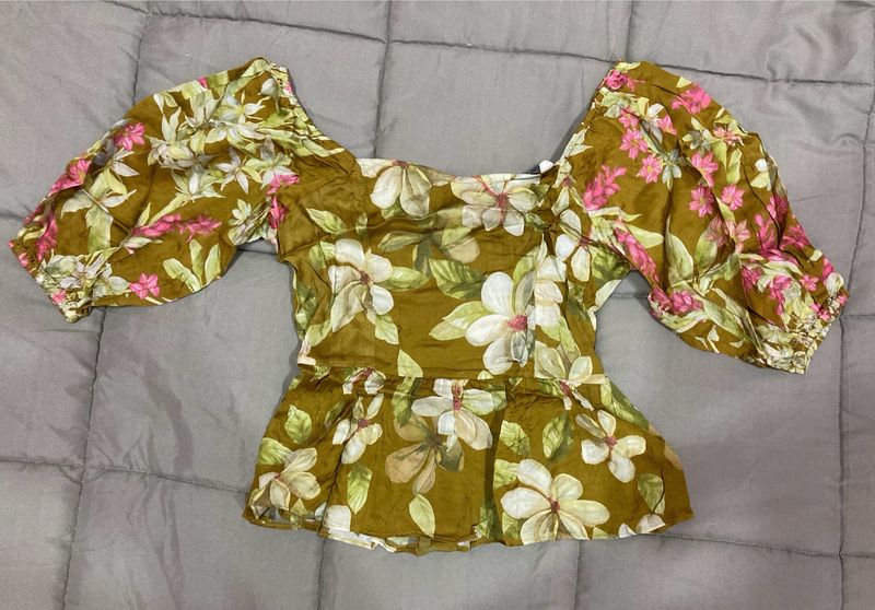Label Ritu Kumar Olive Floral Print Top