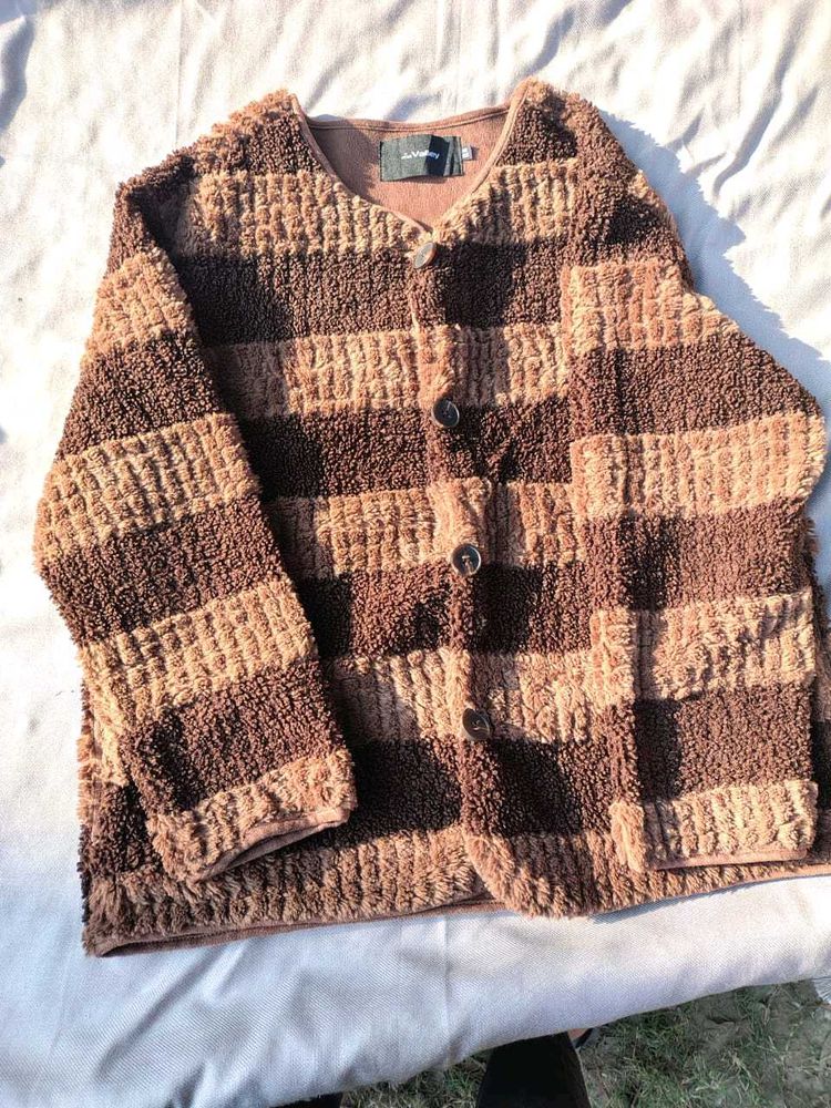 Textured Brown Striped Cardigan