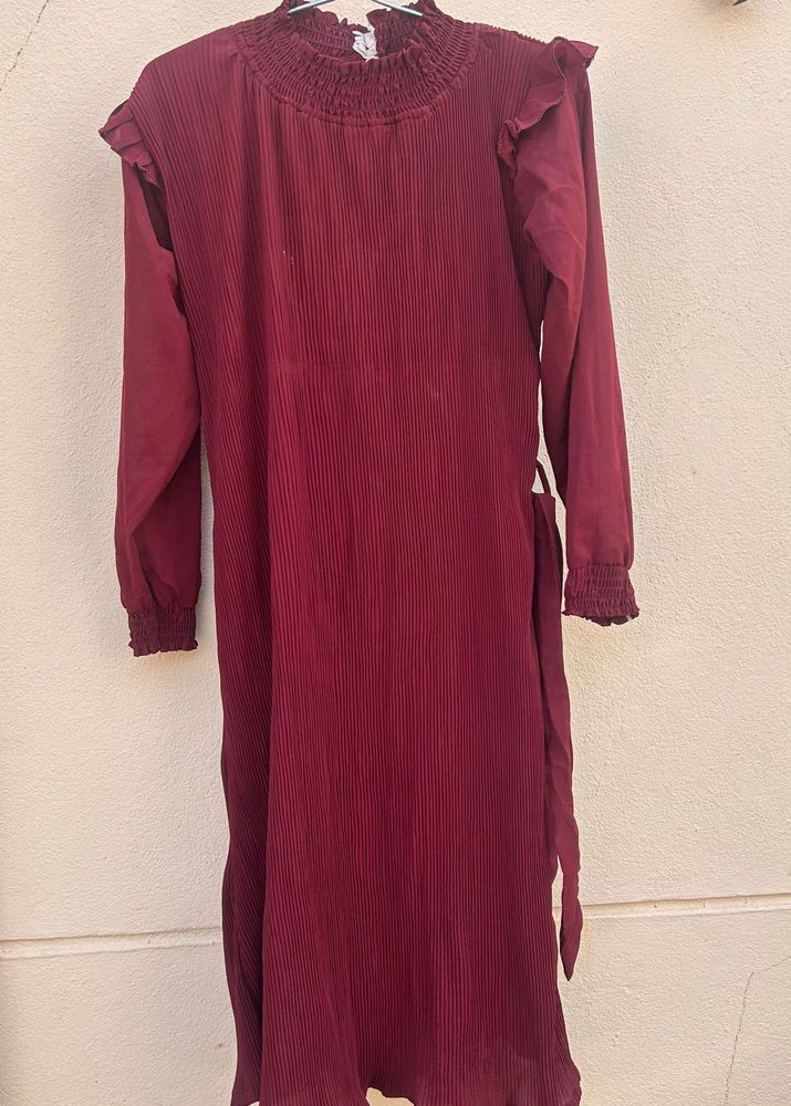 Maroon Pleated Dress