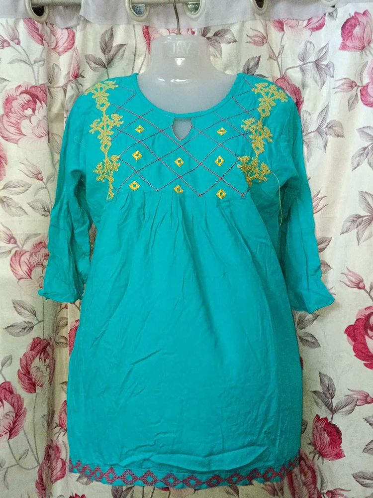Embroidered Teal Top